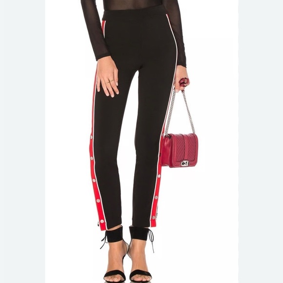 LOVERS + FRIENDS BLACK ON TRACK SNAP SIDE RED STRIPES SKINNY PANTS SZ LARGE NWT - Picture 2 of 11